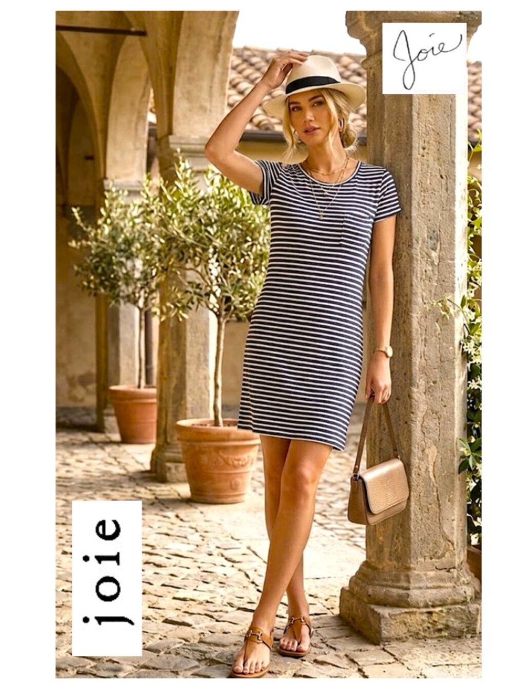 (3 for $30) JOIE - 100% cotton Cortina blue and white classic striped dress